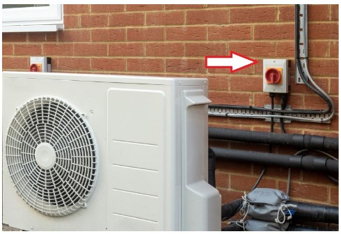 controls for this domestic heat pump are located inside the property 